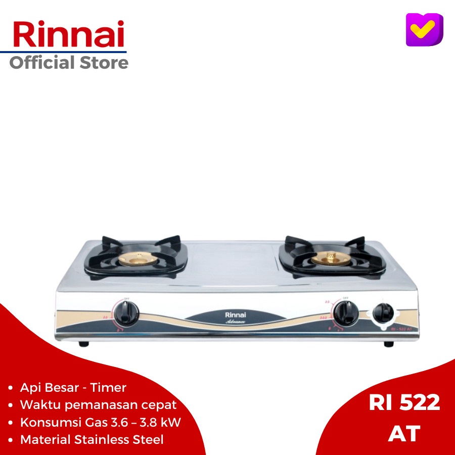 Kompor Gas Rinnai Ri522AT RI 522AT Gas Cooker