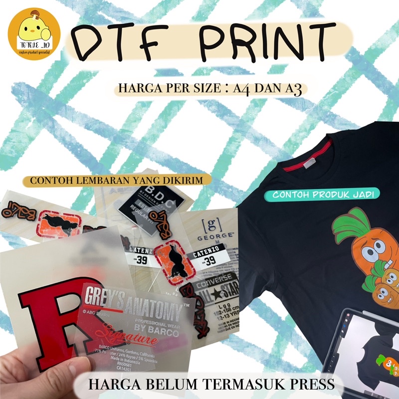 JASA PRINT DTF siap Press / DTF PRINT / Sablon DTF / BELUM TERMASUK PRESS