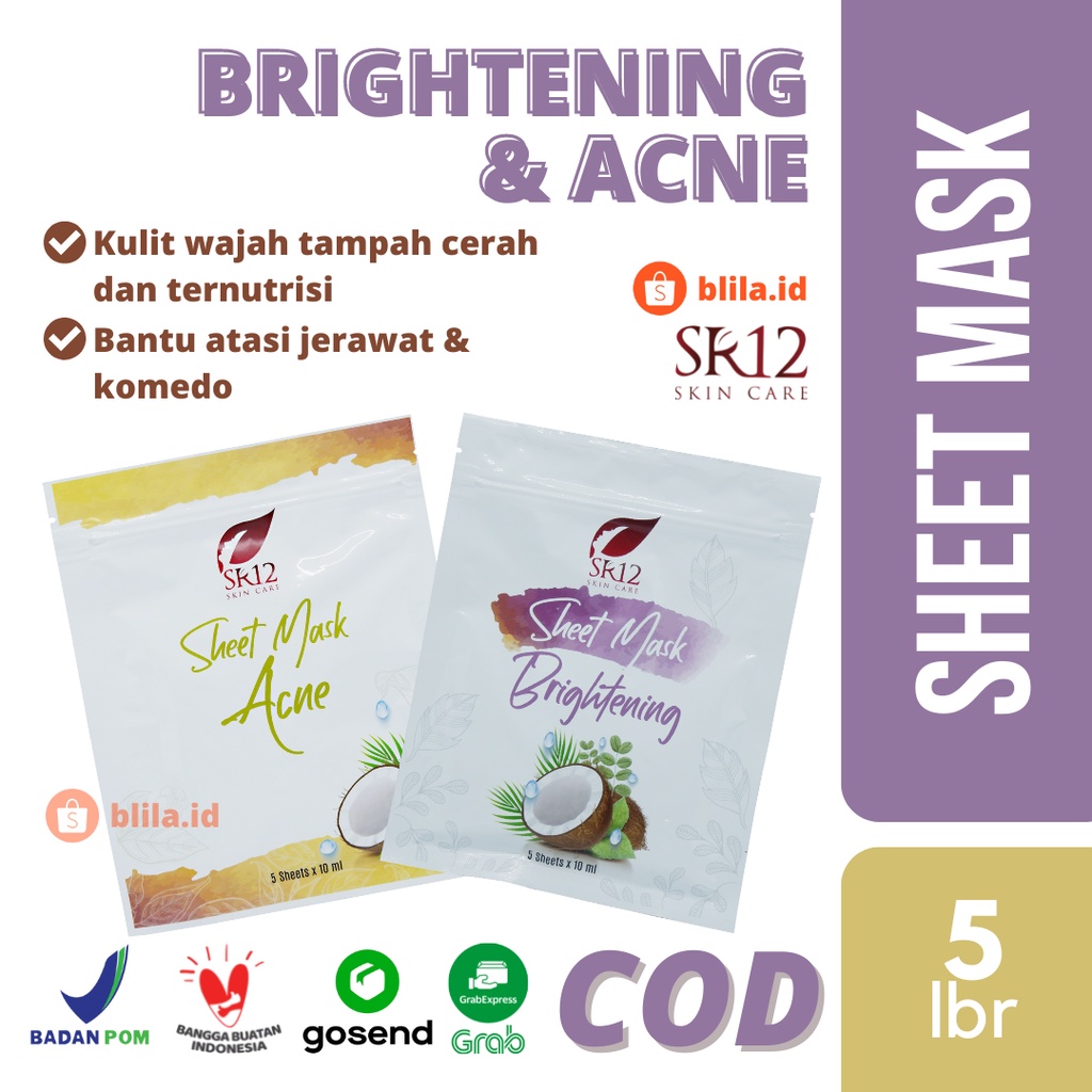 SR12 SHEET MASK BRIGHTENING Mencerahkan Kulit Wajah SR12 SHEET MASK ACNE Merawat Kulit Berjerawat