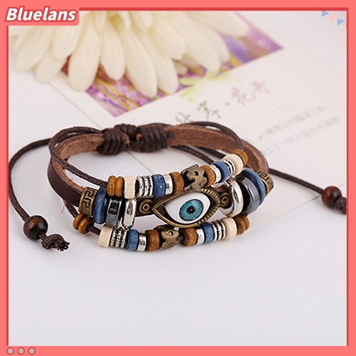 Bluelans Unisex Handmade Turkish Eye Faux Leather Adjustable Bracelet Wristband Jewelry