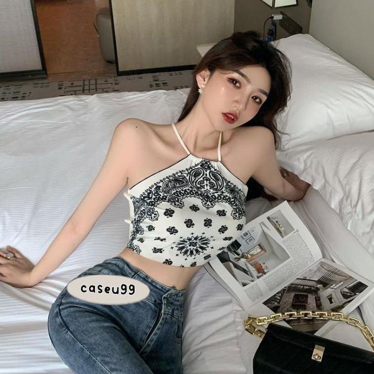 [CPV.18Oc22a] Halter neck bandana print top// tanktop tali spageti silang bohemian scarf crop cropto