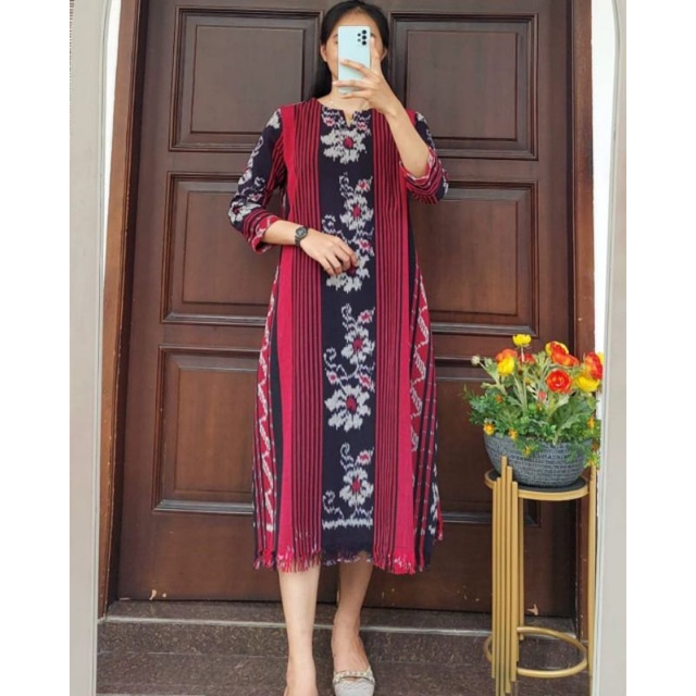 DRESS SHEERENA II TENUN FASHION TROSO JEPARA, DRESS CASUAL TENUN JEPARA, DRESS TENUN IKAT TROSO JEPA