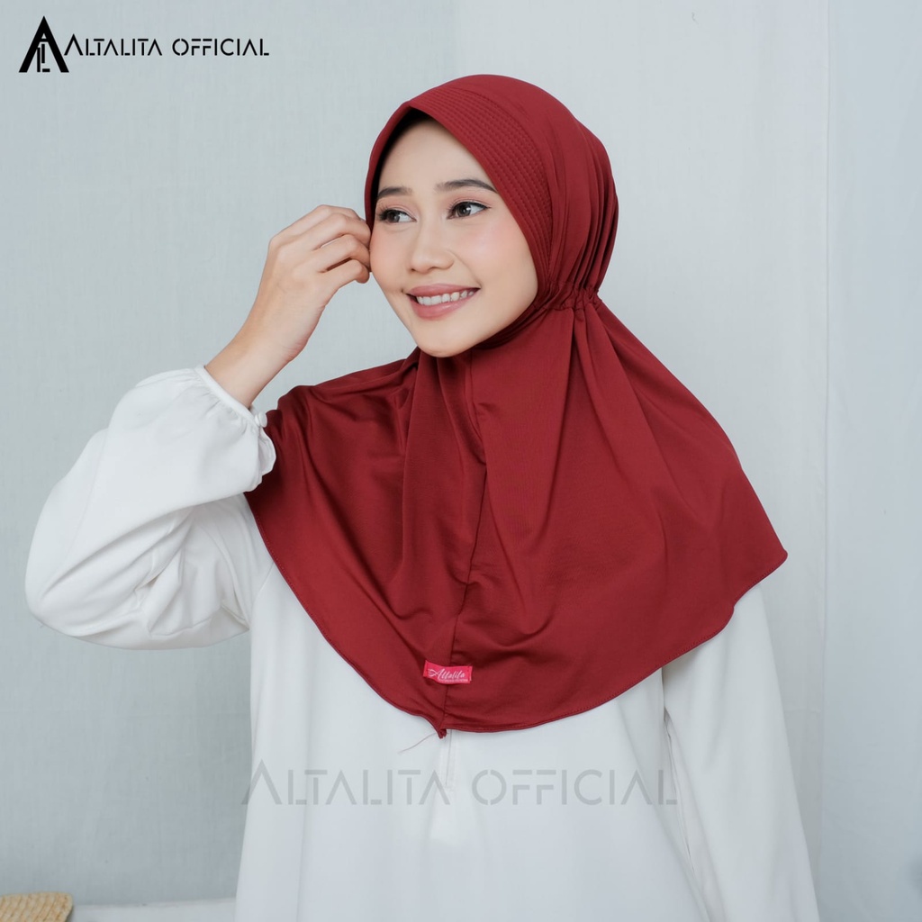 Altalita - Hijab Bergo Serut Jokowi Instan Menutup Dada pet Antem Polos Bahan Jersey Premium Cocok untuk Sekolah Olahraga Volly Futsal Senam dan Sehari-hari