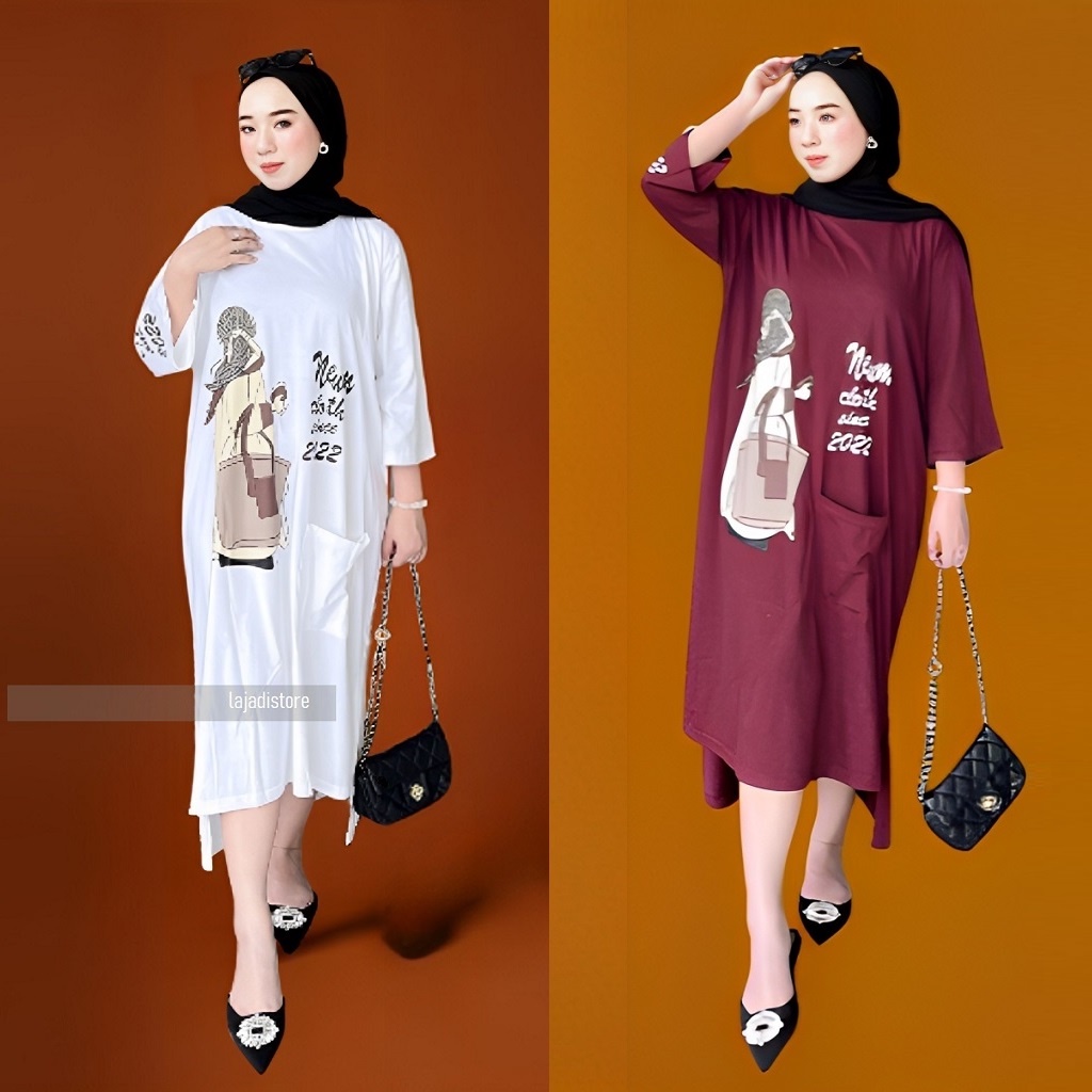 Kaos Tunik Lengan Panjang Wanita / Long Tunik Putih Jumbo / Atasan Wanita Panjang / Long Tunik Wanit