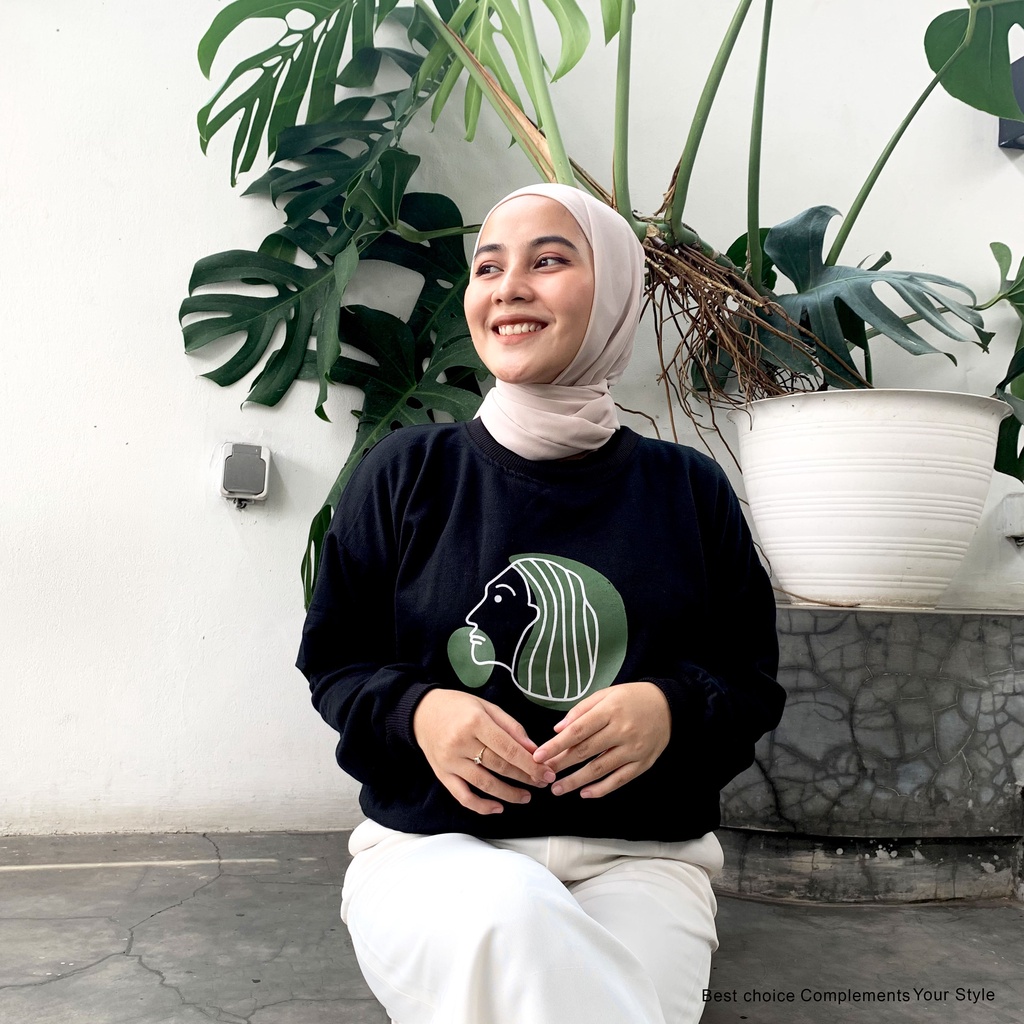 Zera Face Sweater Crewneck Wanita By Mahyra