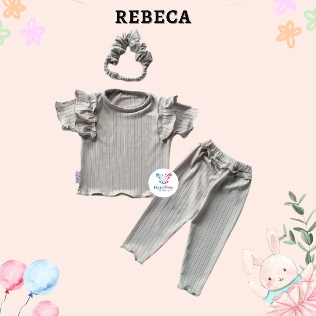 Plazababyku BBB REBECA setelan anak perempuan jumper bayi polos lucu free headband