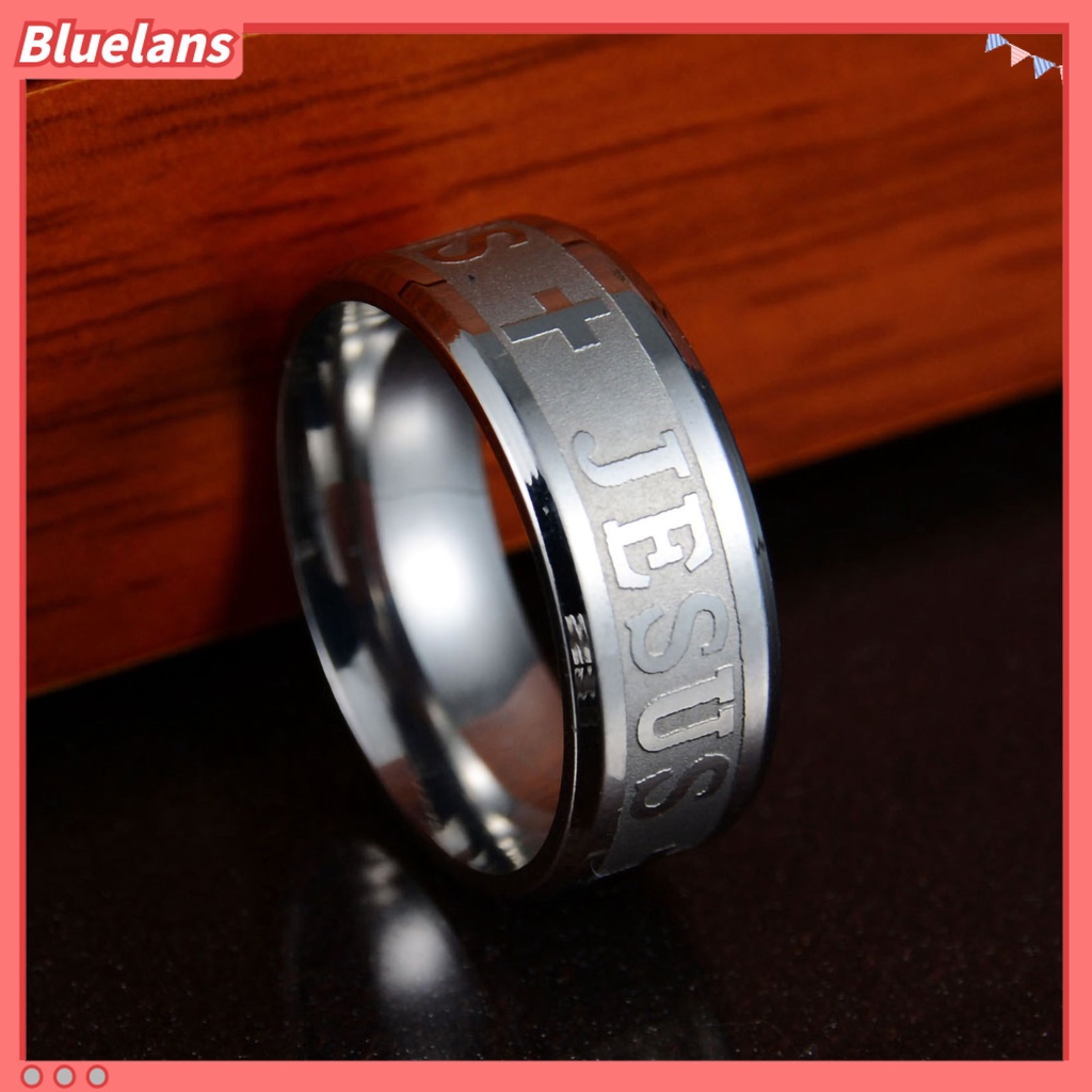 Bluelans Unisex Ring Jesus Cross Letters Engraved Stainless Steel Men Women Christianity Ring Jewelry