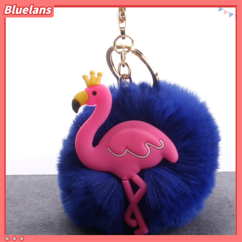 Gantungan Kunci Desain Flamingo Mahkota Pompom Fluffy Untuk Mobil / Tas