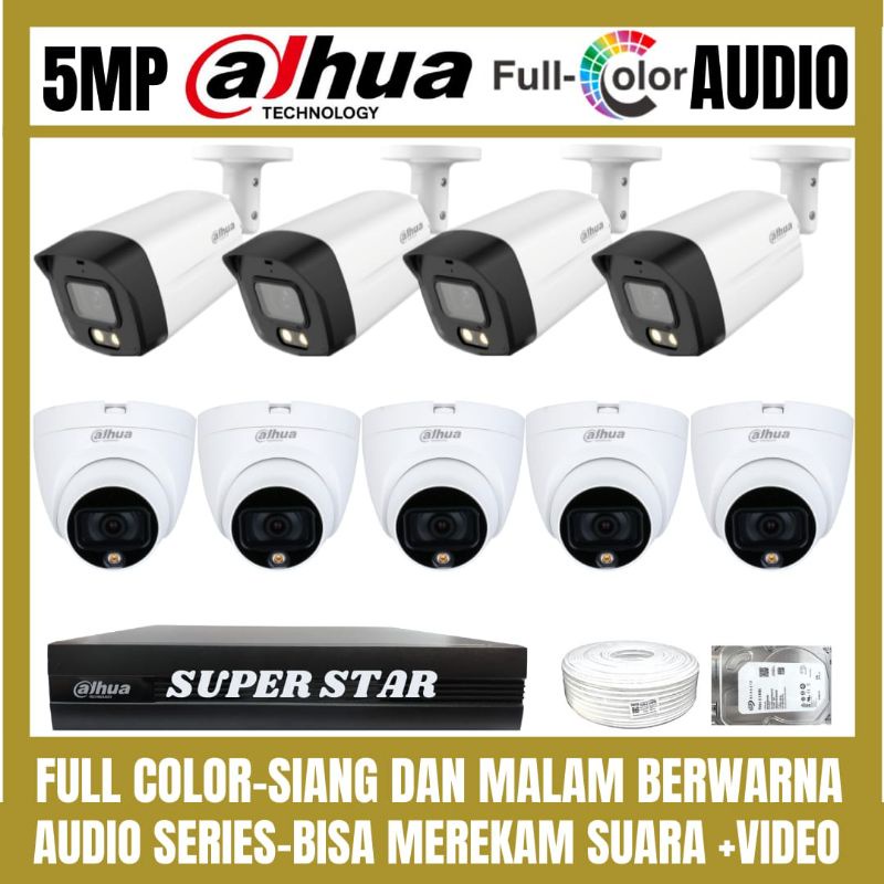 PAKET CCTV DAHUA FULL COLOR 5MP 16 CHANNEL 9 KAMERA AUDIO COLORVU