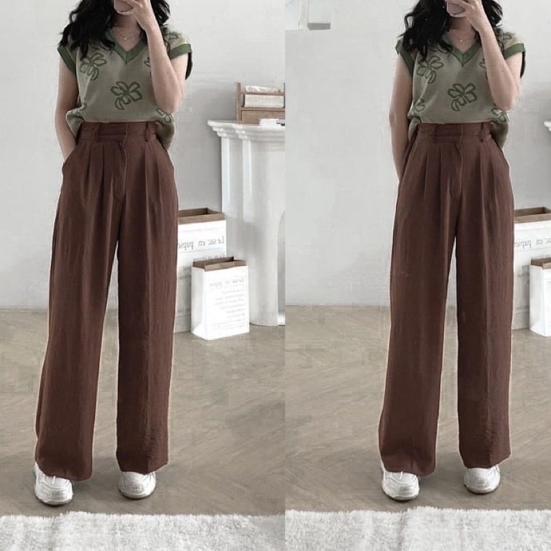 Loose Pants Trousers Celana Panjang Wanita Kulot Jumbo Highwaist Anti Kusut