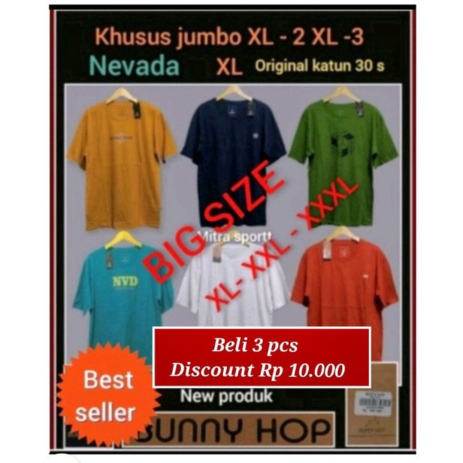 mitra sportt .. ( akun asli ) .. kaos oblong Nevada & bunny hop  original  bigsize dewasa  pria / wa