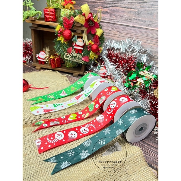 Pita Kain Natal 10yard / Pita Hiasan Kado Kemasan / Pita Motif Christmas