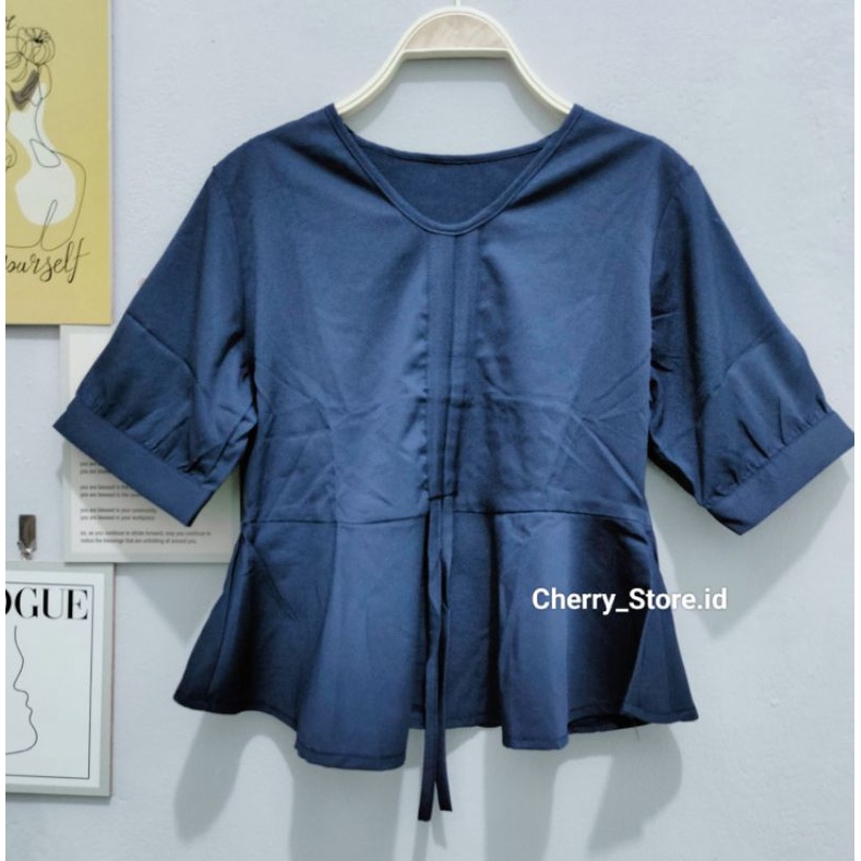 Cherry_blouse atasan tali serut bahan Polyester import