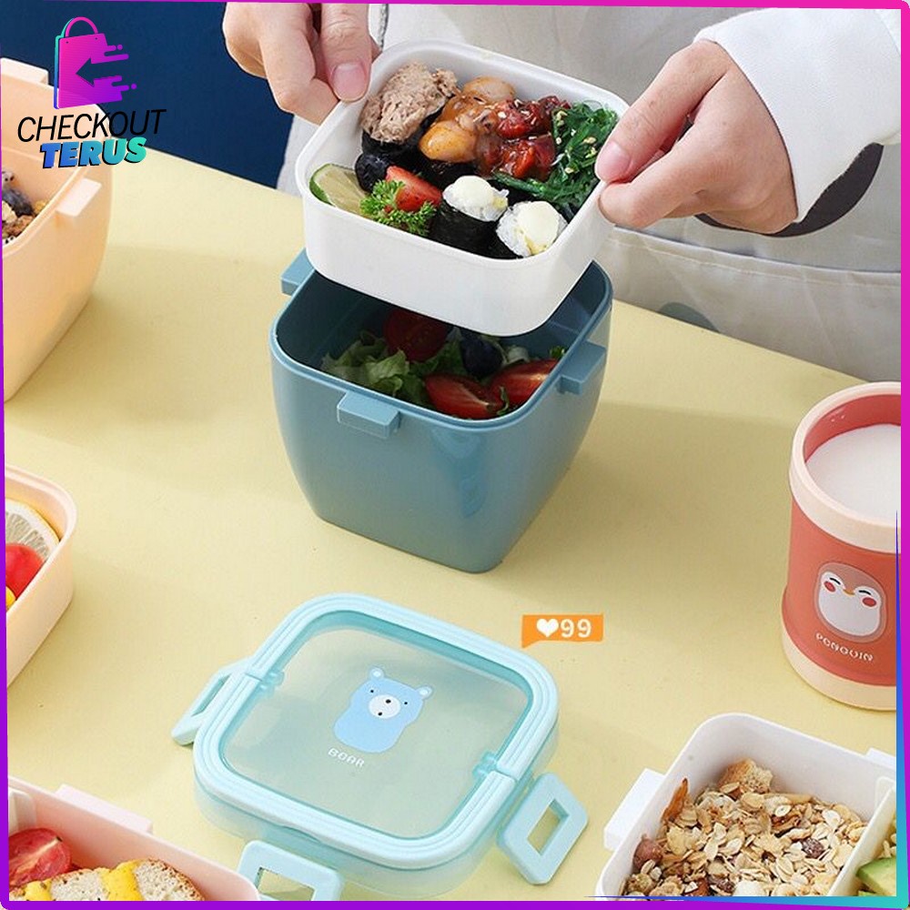 CT C691 Kotak Bekal Portable Tempat Makan Dengan Pegangan BPA FREE Motif Karakter Anti Tumpah Dengan Sendok Plastic Lunch Box Set