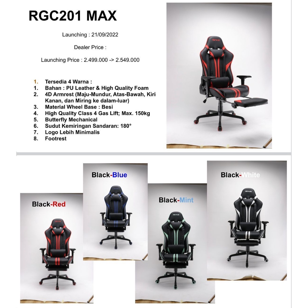 Rexus RGC201 Max Gaming Chair RGC-201 Max Kursi Gaming