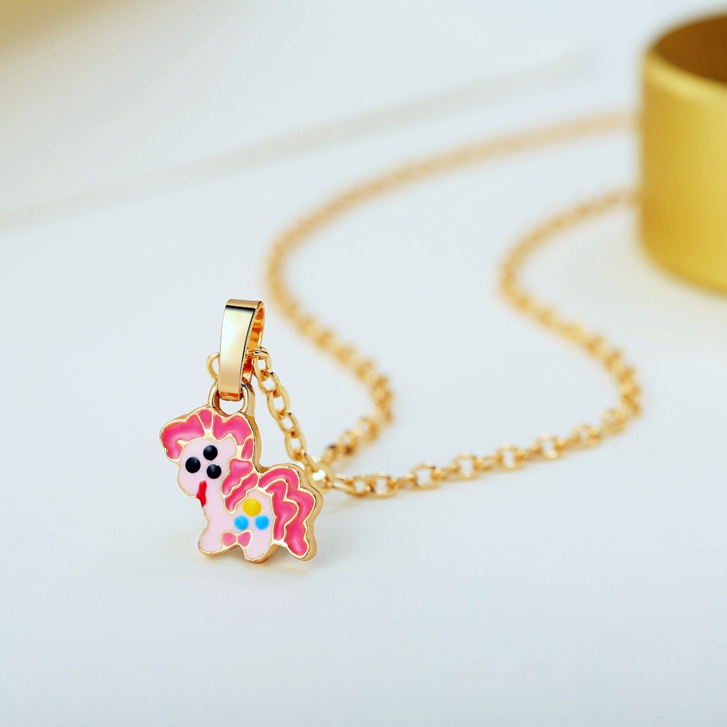 Y042【Pengiriman di tempat】Cincin Anak Anak Perempuan Pony Murah Set Perhiasan Anak Pony Kalung Cincin Anting Gelang Set