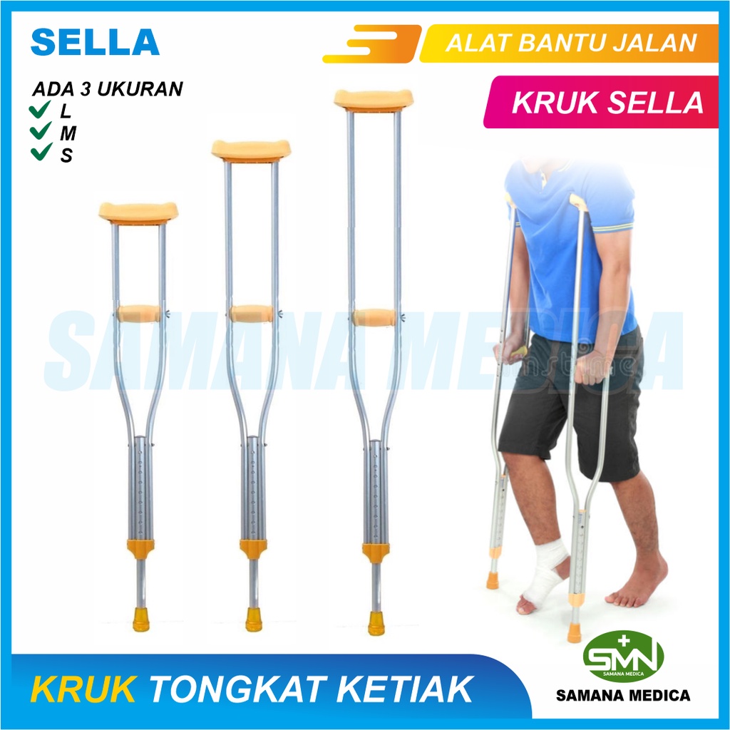 Kruk Tongkat Ketiak SELLA Ukuran S M L Aluminum Almini Adjustable Ringan Kokoh Harga per pc