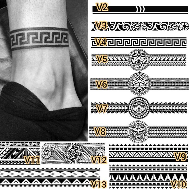 Booming Tato Temporer/Stiker Tato Minimalis - V - Tato tribal gelang tato gelang kaki dan tangan