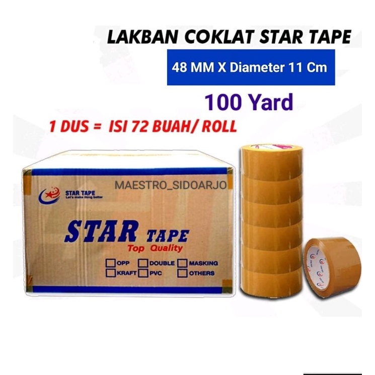 

Lakban STAR TAPE Isi 6 Roll (48 Mm X 100 Yard) Coklat