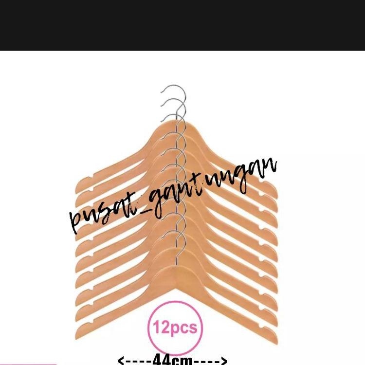 KODE-AW24 hanger kayu ( wood ) warna natural / gantungan baju harga ( isi 12 pcs) 108✢