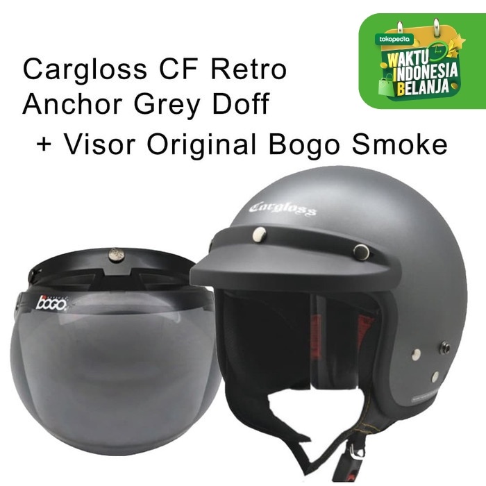 Cargloss Retro Helm HalfFace - Anchor Grey doff + Visor Ori Bogo Smoke