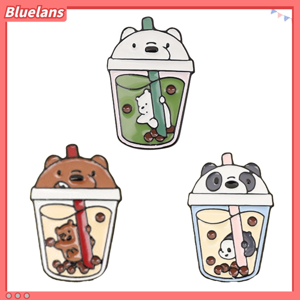 3pcs Bros Pin Enamel Bentuk Bubble Tea Bear Untuk Aksesoris Pakaian