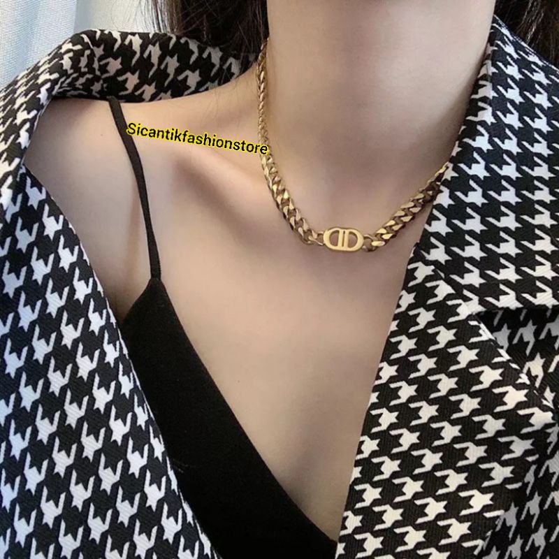 Kalung Titanium Trending Lapis Emas 18K Sisik Naga Vintage Fashion Style Kalung Wanita Rantai Padat Gold Terbaru Terlaris Anti Karat Selamanya