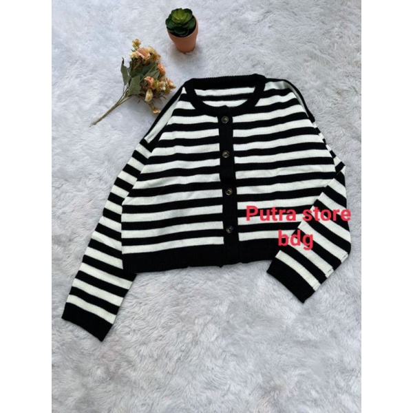 TIARA CROP CARDI STRIP ATASAN RAJUT WANITA