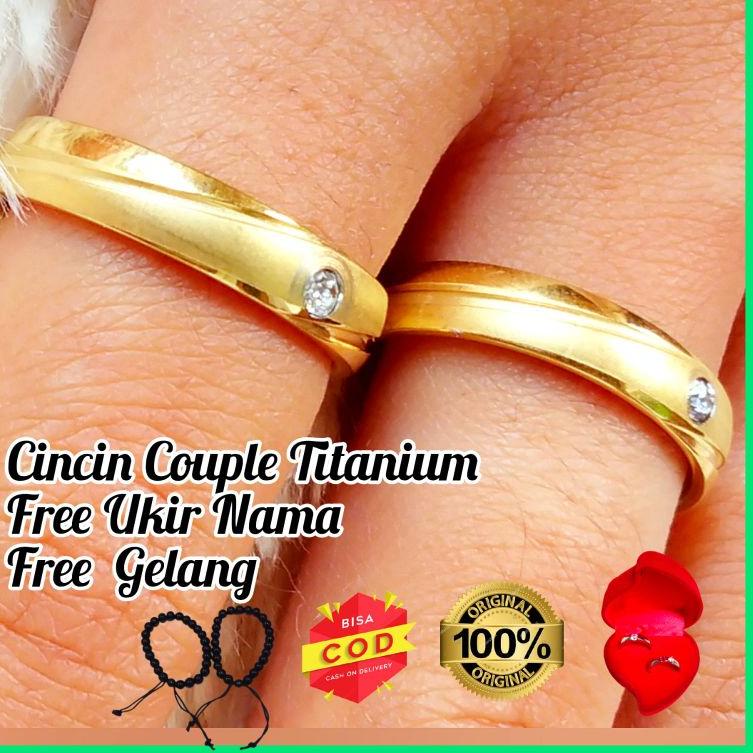 Cincin Couple Titanium Ukir Nama Ring Cicin Pasangan Tunangan Nikah Anti Karat cicin zircon permata 