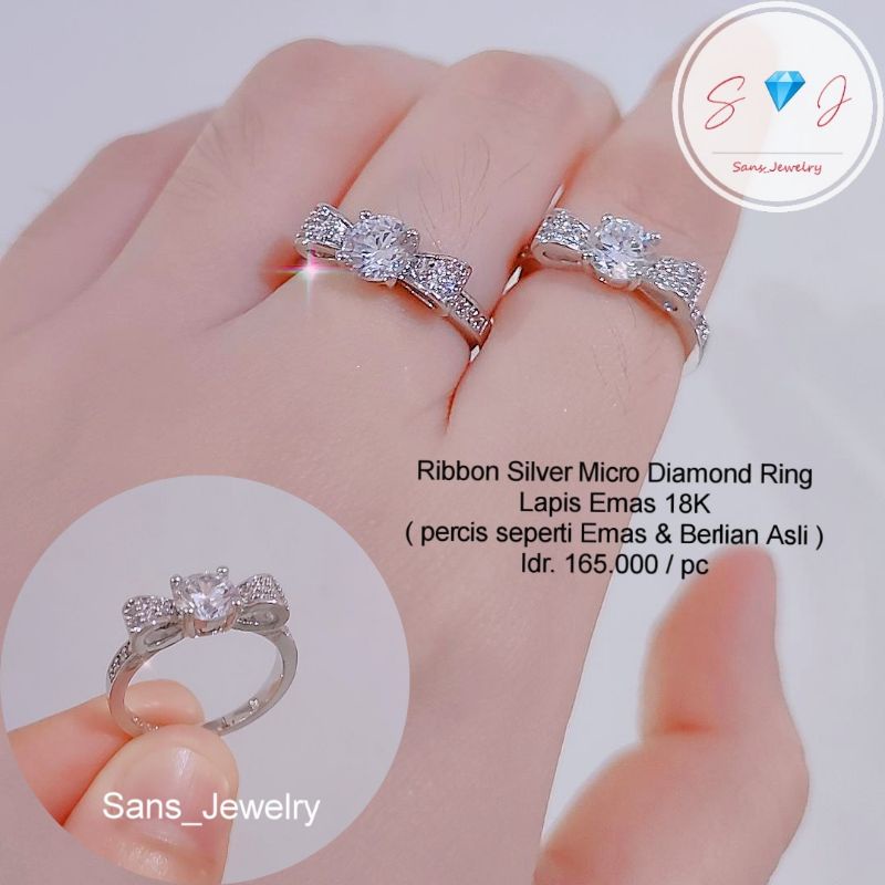 [ Ribbon Silver Micro Diamond Ring by Sans_Jewelry ] Cincin Pita Cincin Swarovski Cincin Silver Pera