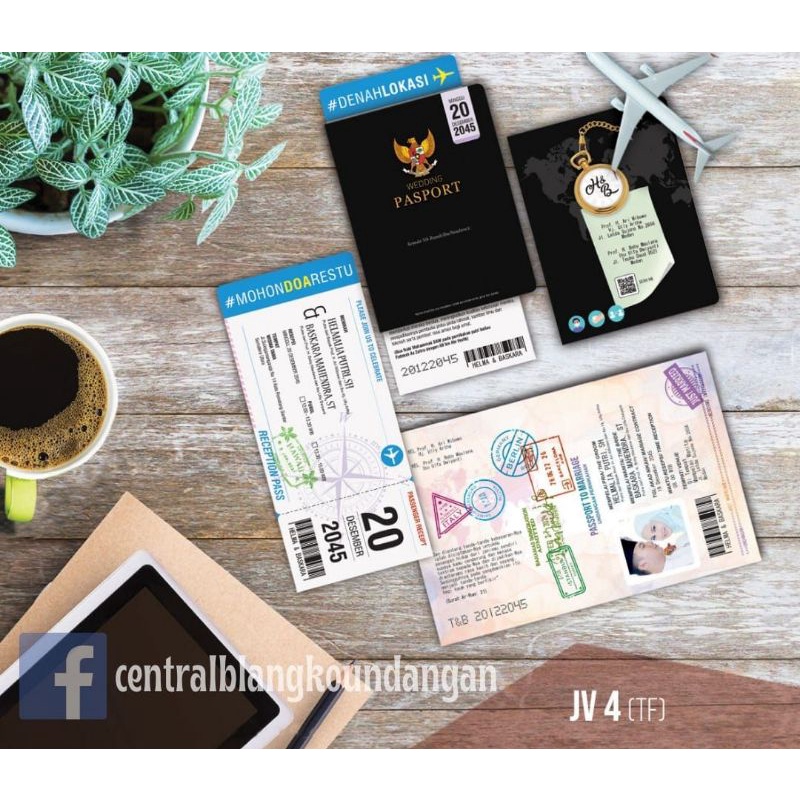 undangan pernikahan BOARDING PASS GOLD murah