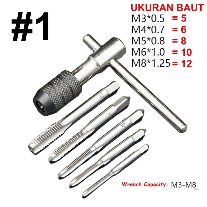 Hand Tap Set Pembuat Ulir Sekrup Mata Bor Tap Die Set &amp; Gagang M3-M12