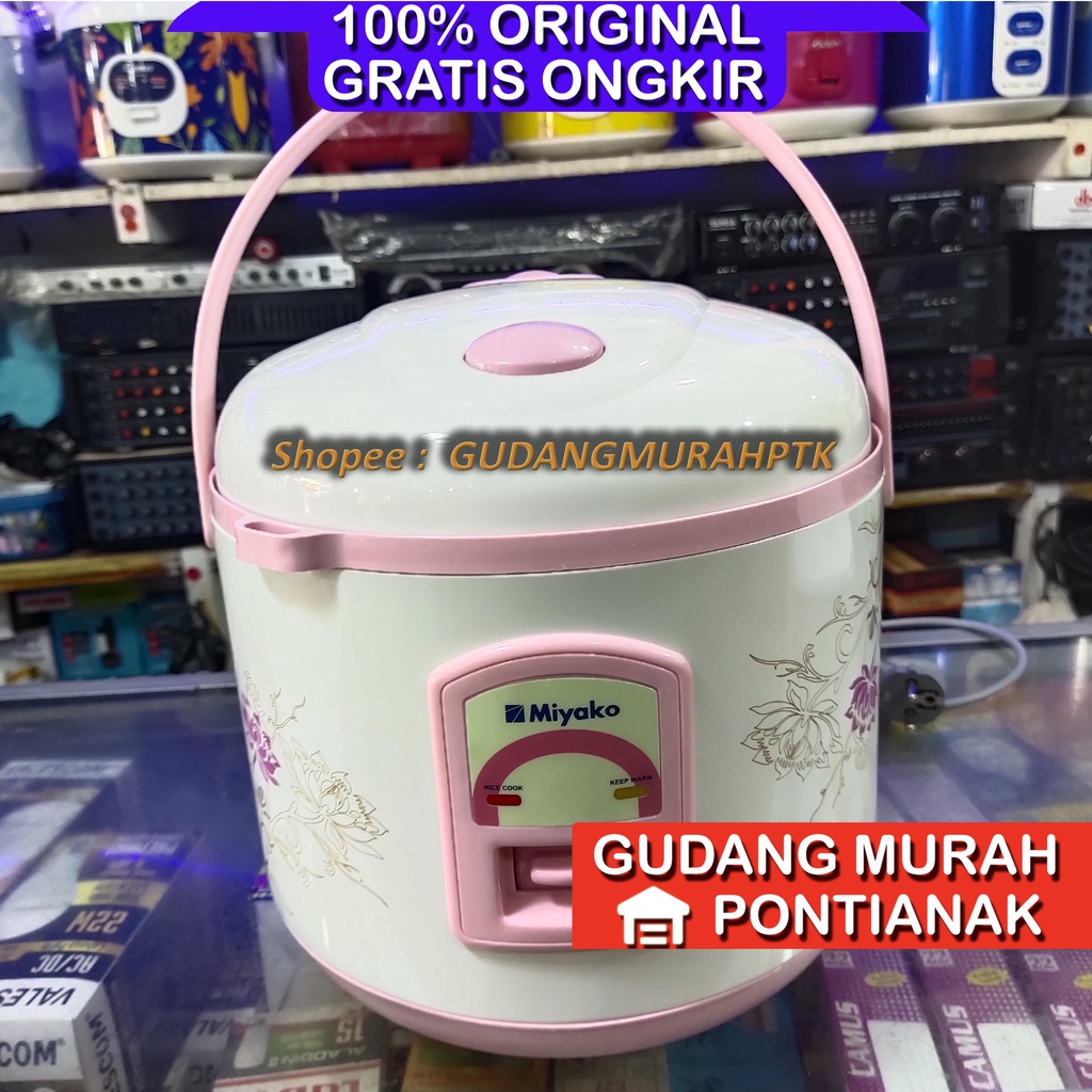 Ricecooker Miyako MCM 638 Tutup Tombol OTOMATIS Pintu Naik terangkat Model Pegangan TAS Magic com Penanak Nasi sekaligus menghagat kan penghangat warm cook MCM638