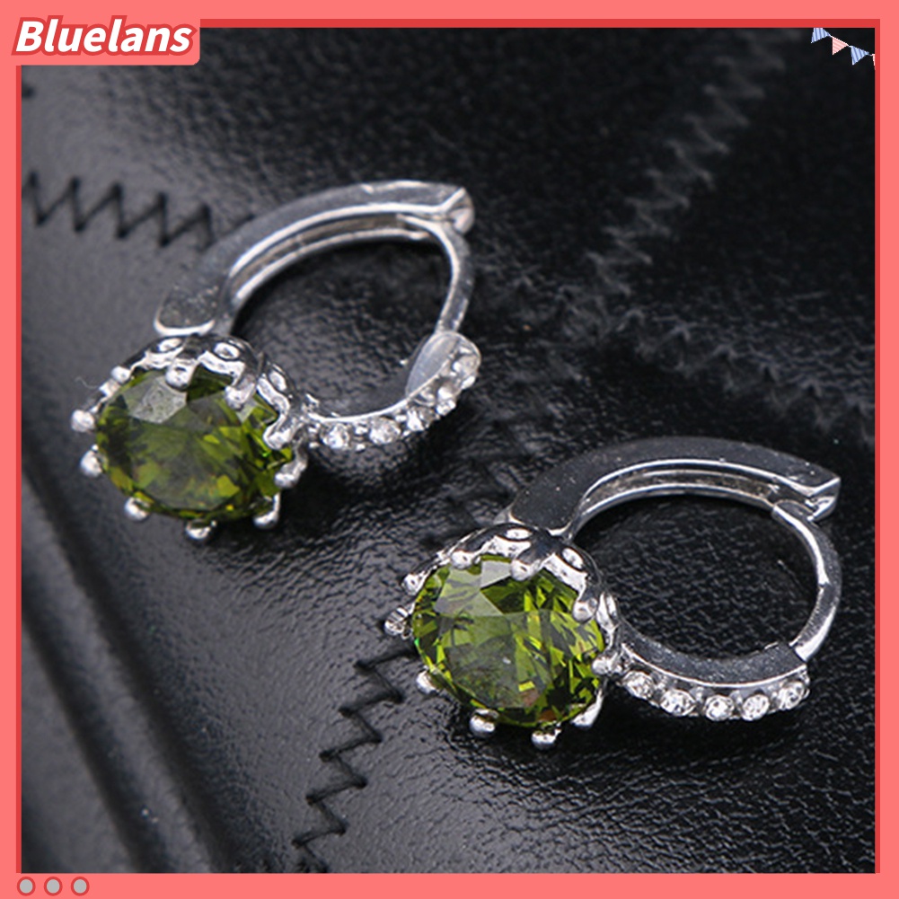 Anting Hoop Cubic Zirconia Bentuk Bulat Untuk Wanita