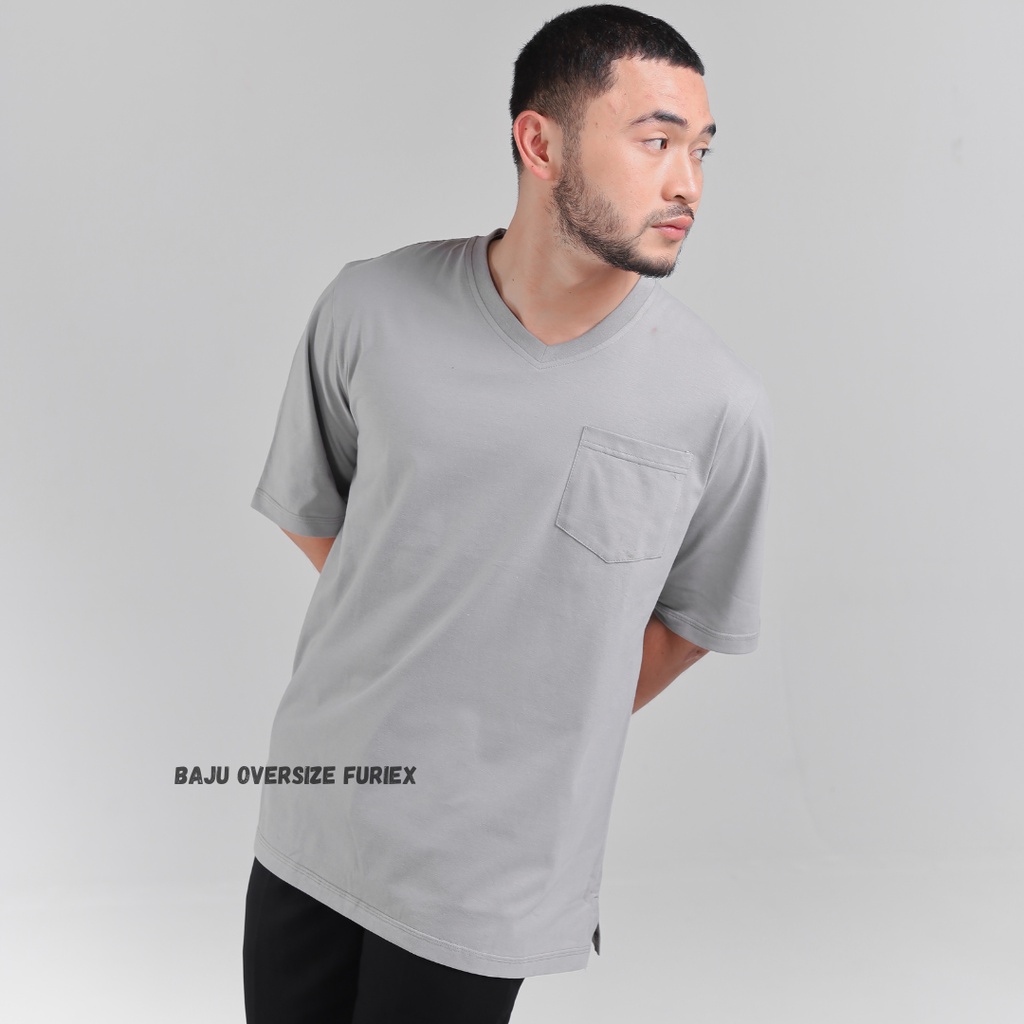 Kaos Oversize V Neck kaos polos pocket baju oversize pria korea style