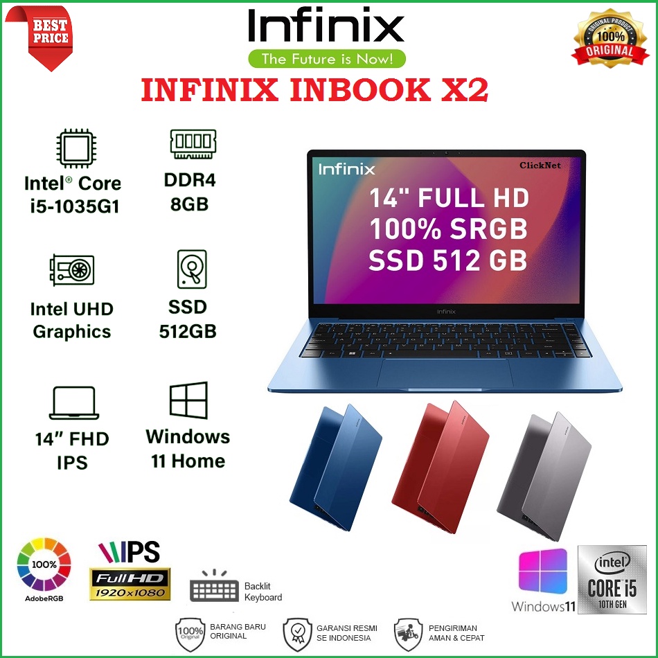 LAPTOP INFINIX INBOOK X2 - I5-1035G1 8GB 512GB SSD FHD IPS sRGB 100% W11