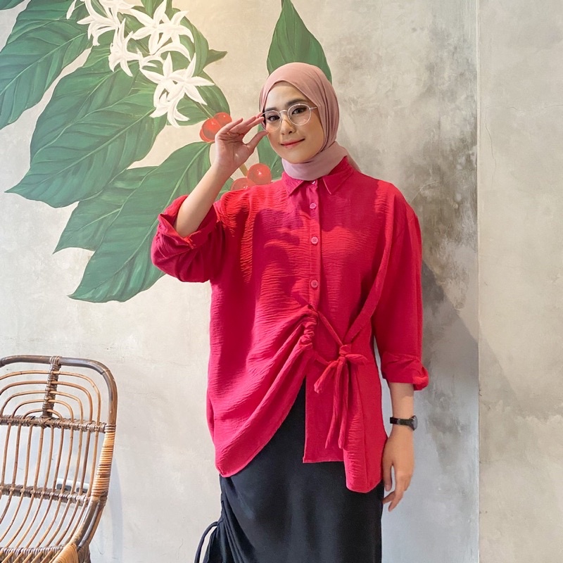 RD FASHION -  Naia Shirt Cringkle – Kemeja Kringkel Serut – Atasan Wanita – Kemeja Tangan Panjang Fuschia