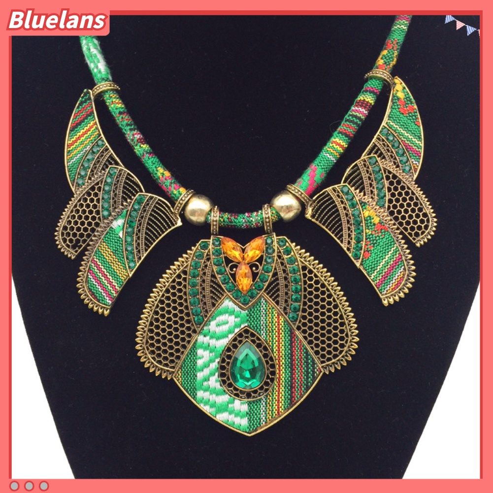 Bluelans Kalung Liontin Berlian Imitasi Gaya Tribal Vintage Untuk Wanita