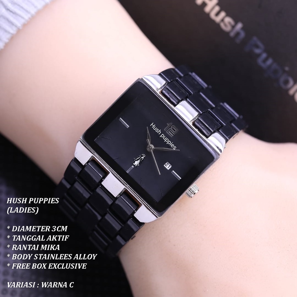 (FREE BOX) JAM TANGAN WANITA FASHION RANTAI MIKA BODY STAINLEES SEGI TANGGAL AKTIF