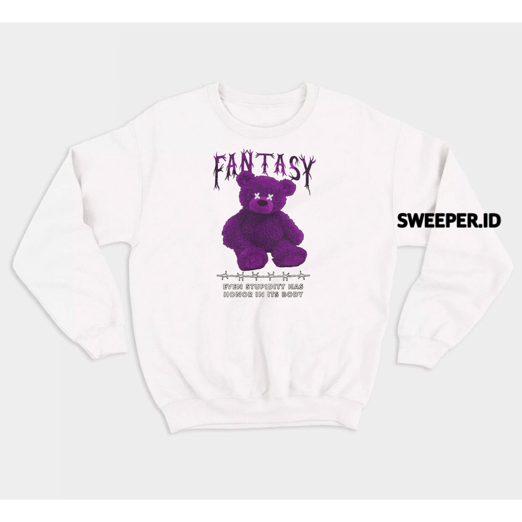 SWEATER CREWNECK MOTIF BEAR FANTASY PRIA &amp; WANITA BAHAN FLEECE BAHAN FLEECE