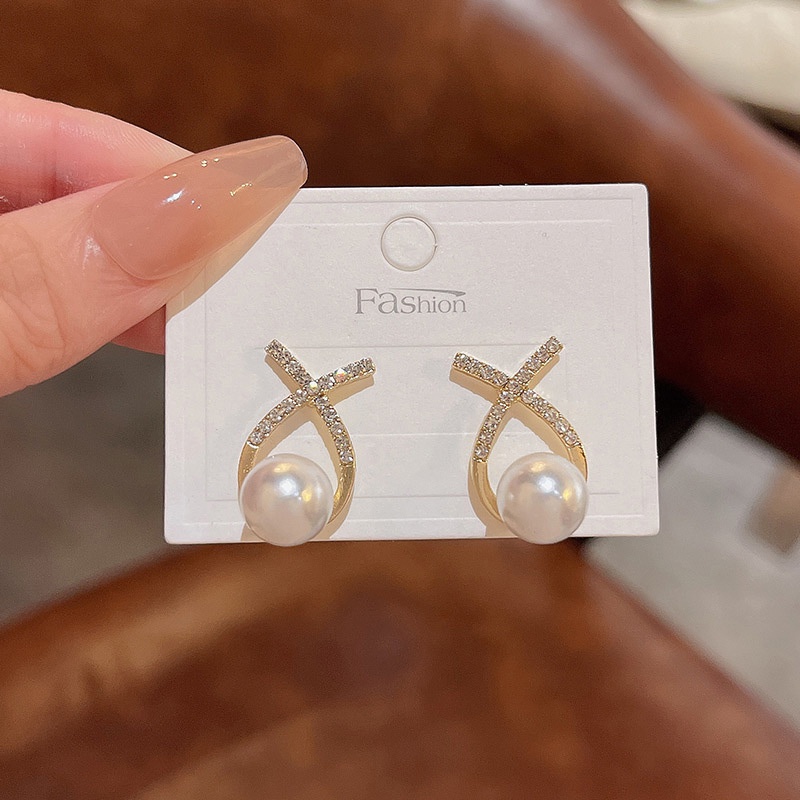 Anting Stud 925 silver needle Hias Mutiara Berlian Untuk Wanita