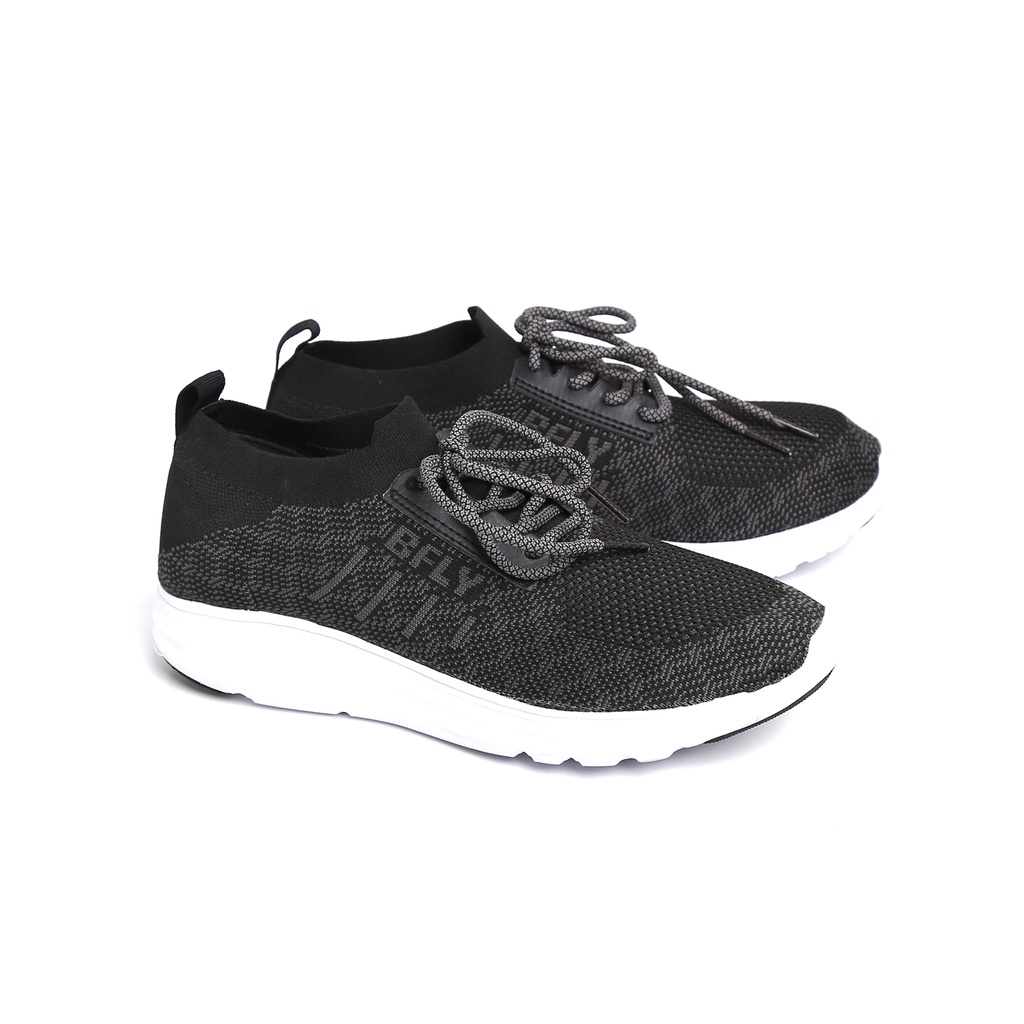 BFLY Sepatu Sneakers Knit Slip On Casual Running Sporty CLOUT ASCOT Black Grey