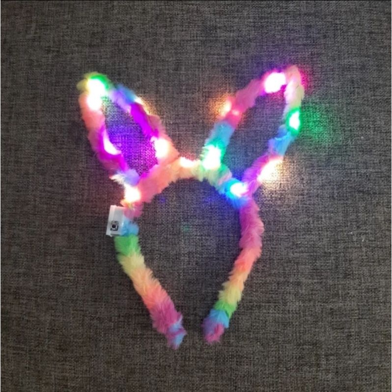 Bando pesta kelinci lucu led nyala bandana tanduk rainbow berkedip bando pesta