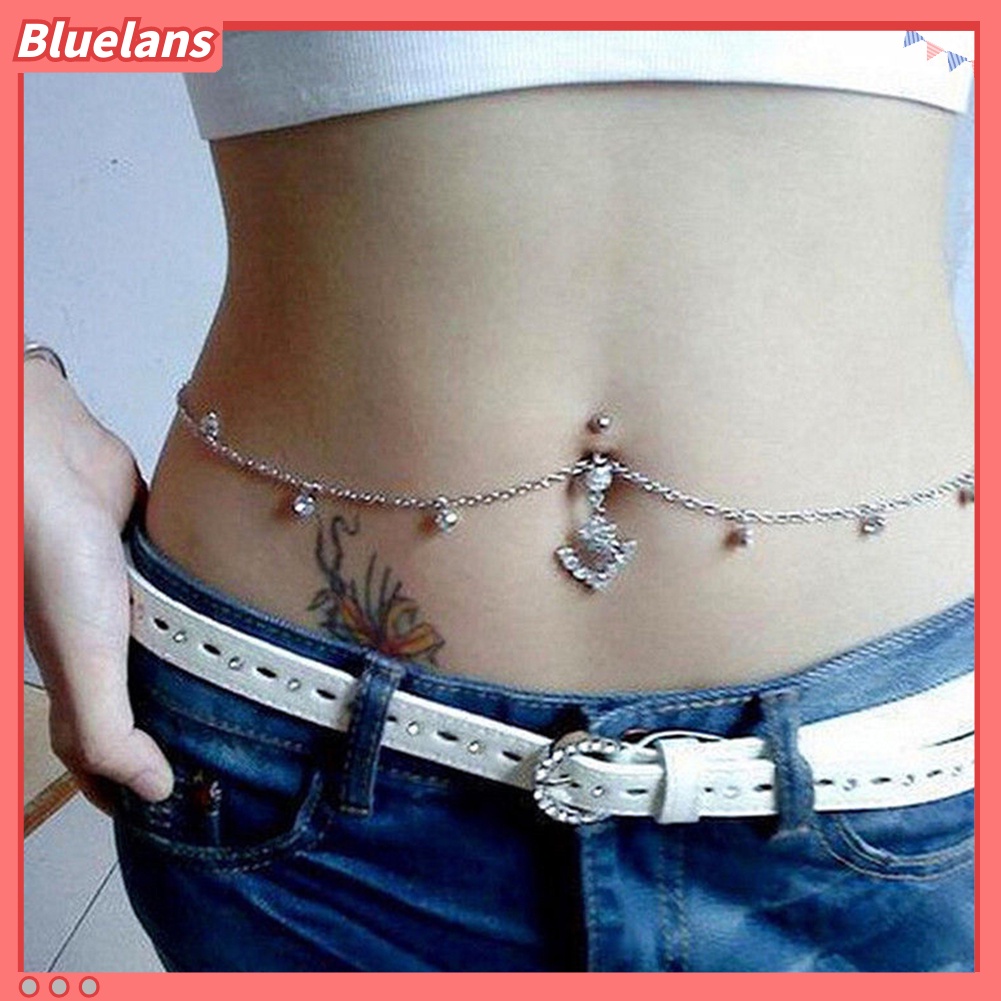 Bluelans Fashion Rhinestone Navel Ring Belly Button Bar Waist Chain Body Piercing Jewelry