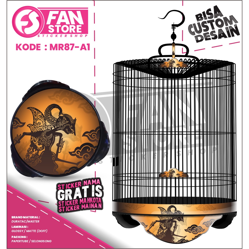 Stiker Tebok Murai - Decal Sticker Sangkar Murai Motif Wayang
