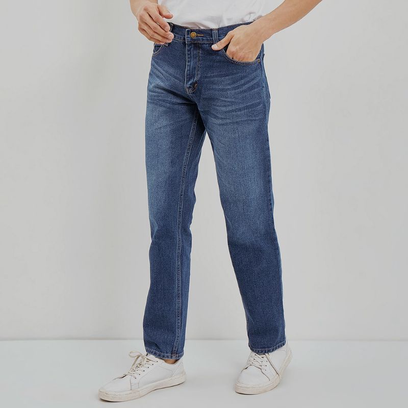 Wisdom Project - Celana Panjang Jeans Straight Vintage Denim Reguler Fit Basic
