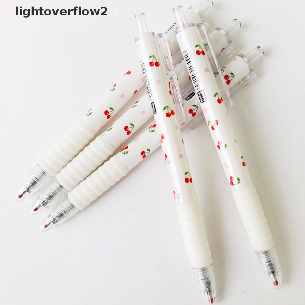 (lightoverflow2) 5pcs / lot Bolpen Gel 0.5mm Tinta Hitam Motif Buah Ceri Merah Untuk Pelajar