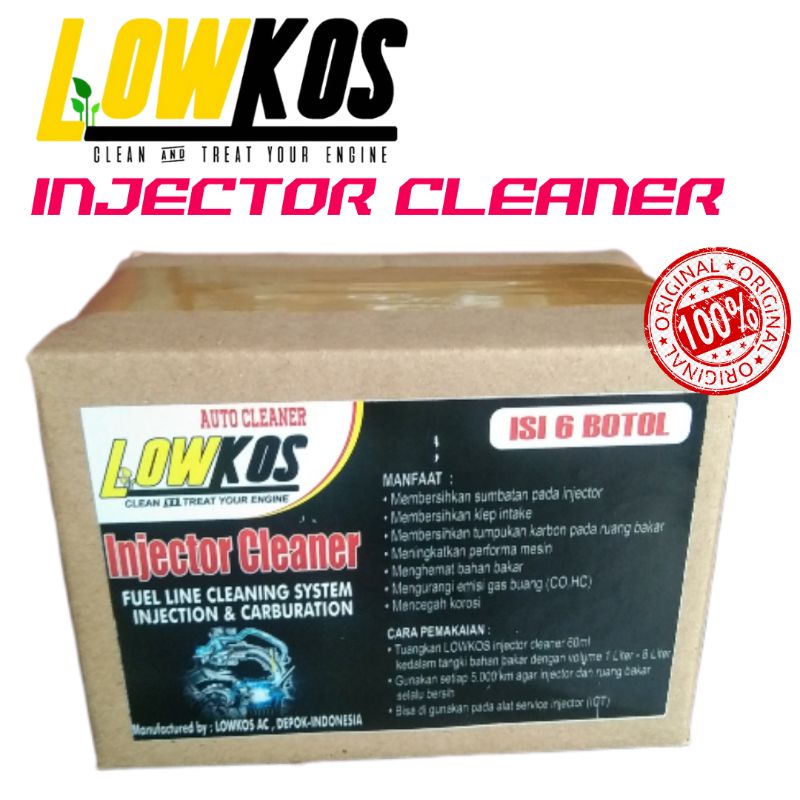 LOWKOS - 1 Dus (6 Botol) INJECTOR CLEANER Pembersih Injektor dan ruang bakar mesin tuang ke tangki bensin