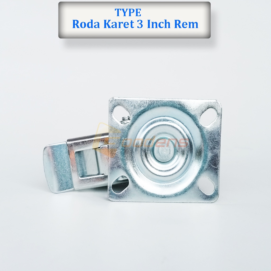 Roda Karet 3 Inch Rem Roda Caster Roda Gepeng