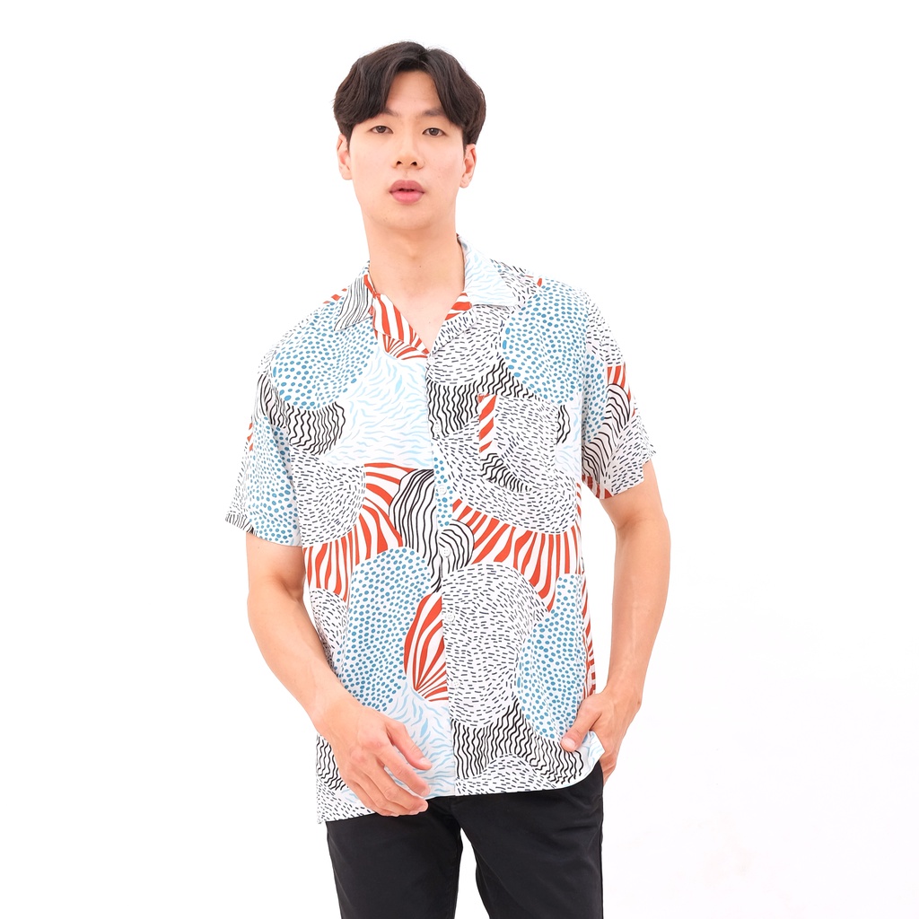 SANVANINA Kemeja Hawaiian Motif Abstrak Putih - Scala Pattern Hawai Shirt E-2028